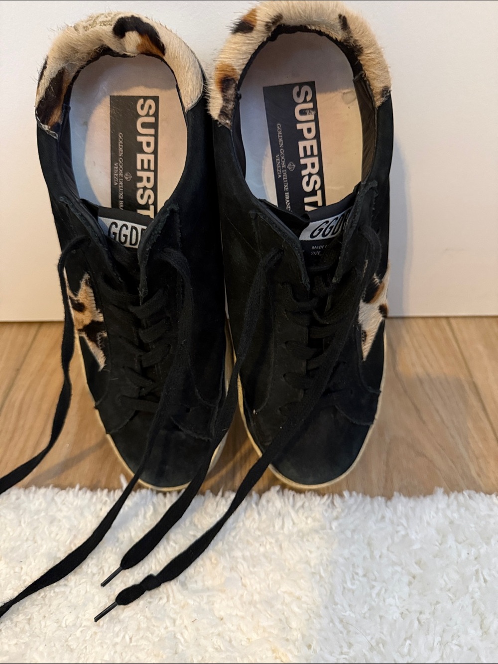 Golden Goose Black Suede Sneakers with Leopard Accent